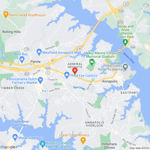 Aria Dental of Annapolis location map: 1610 West St Ste 202, Annapolis, Maryland